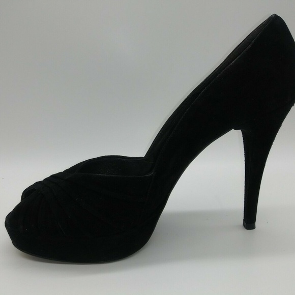 Stuart Weitzman Black Suede Peep Toe Stiletto High Heel Pumps Womens 10 Dress - Picture 2 of 9
